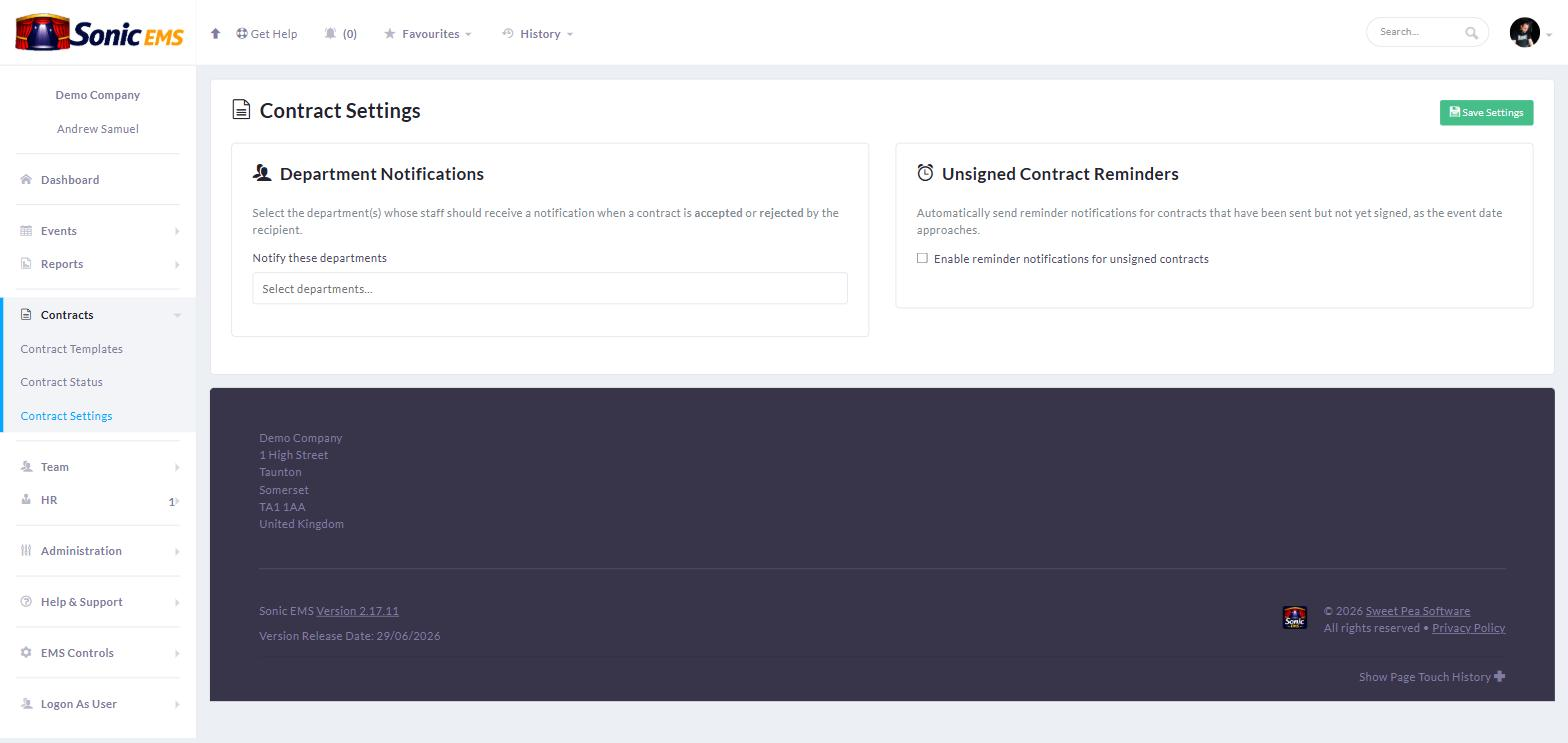 Contract settings - reminders and notifications