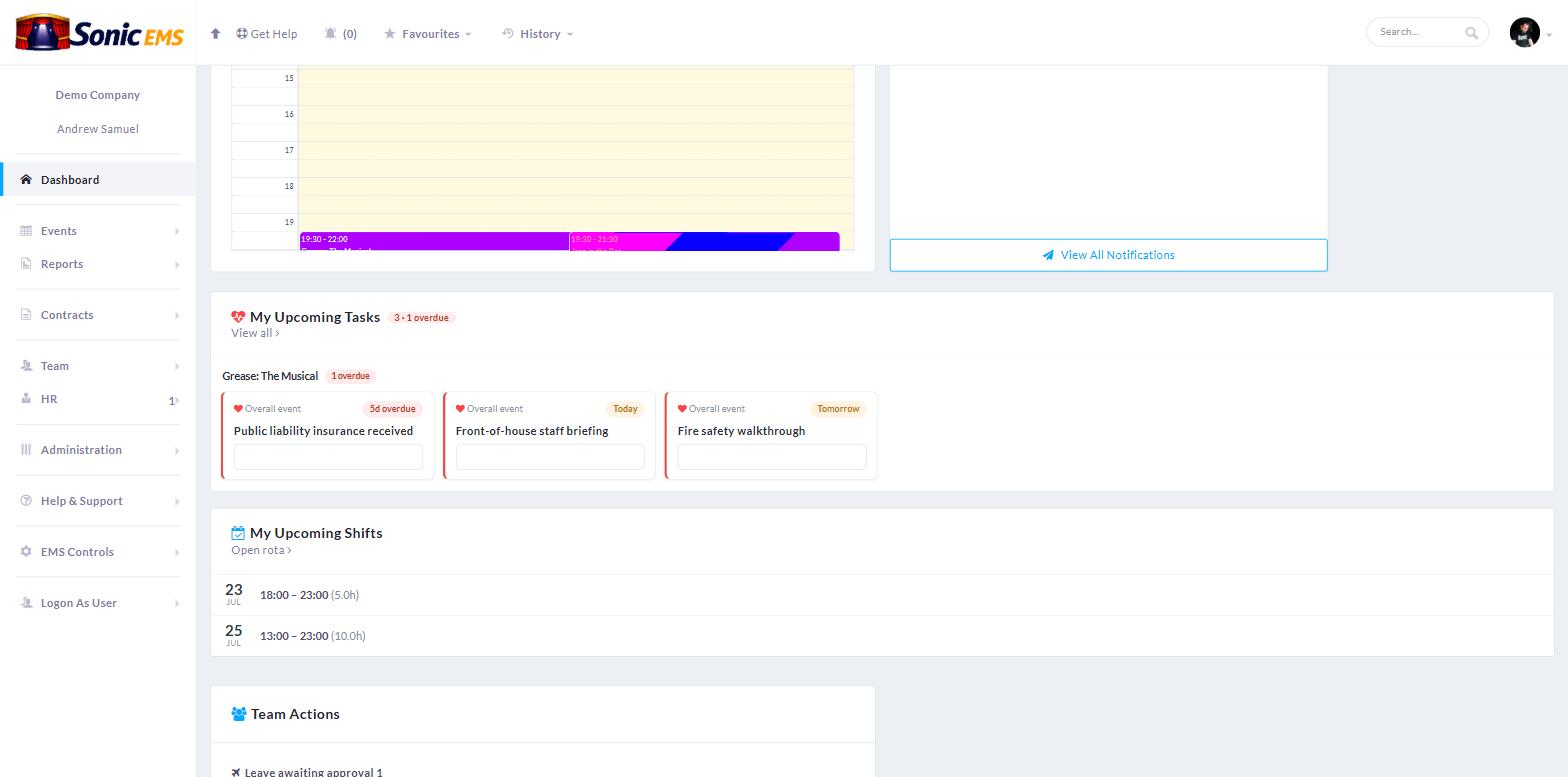 The My Upcoming Tasks dashboard widget with overdue items