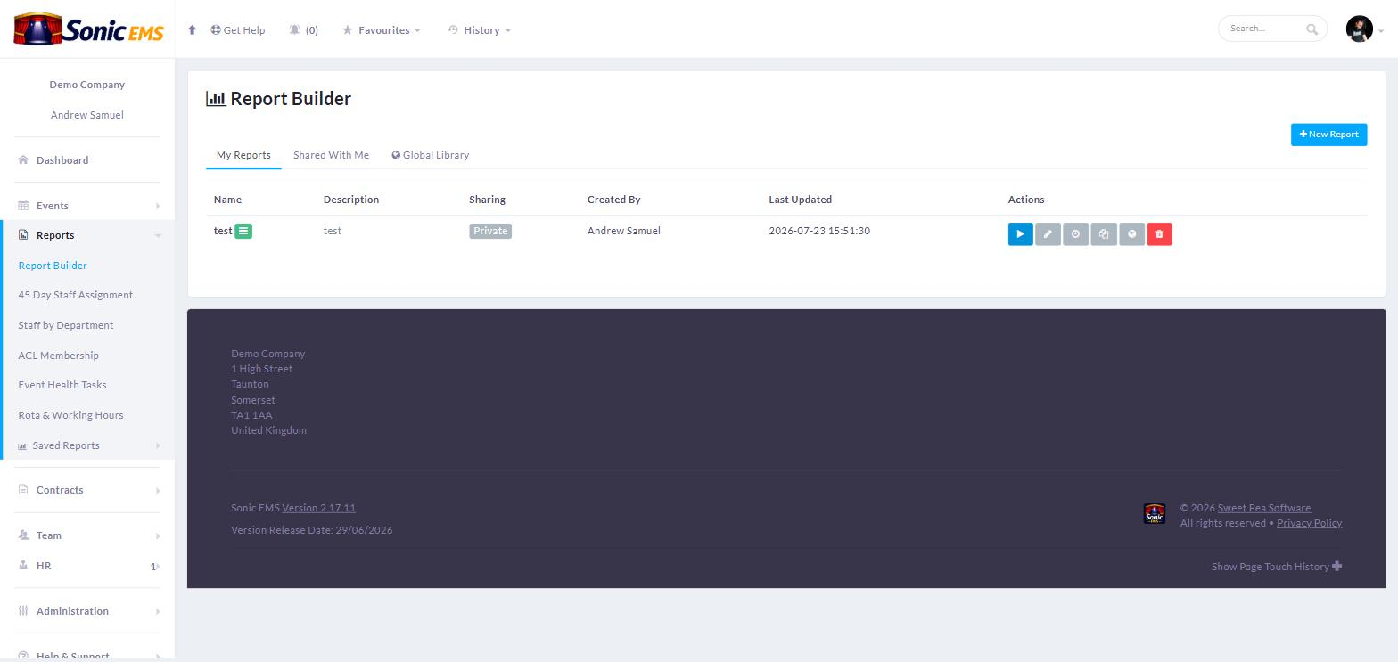 The saved reports library